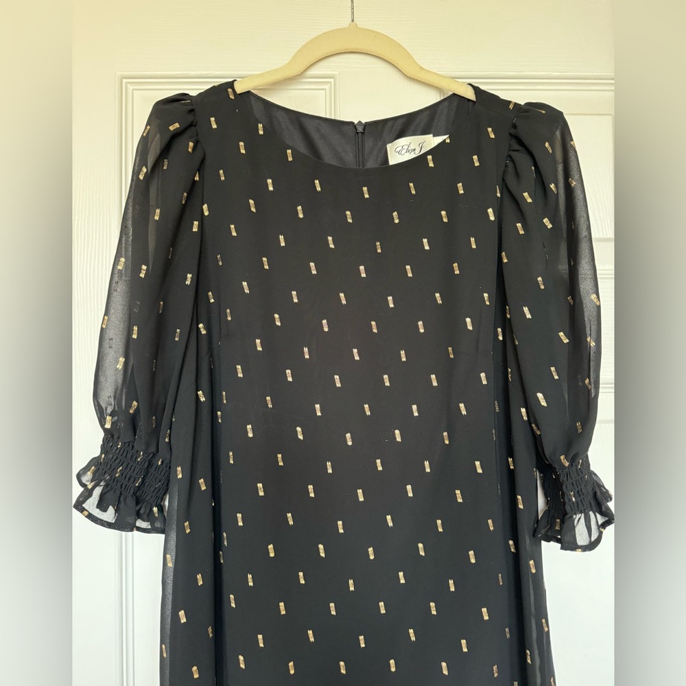 Eliza J sheer sleeve dress with metallic gold detail